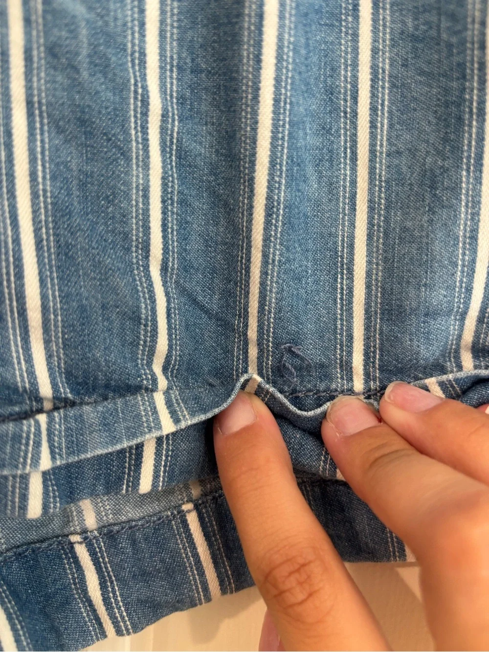 American Eagle Outfitters Blue and White Vertical Stripe High-Waist Shorts